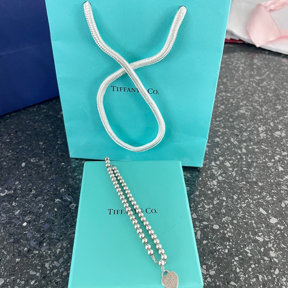 Tiffany Heart Tag Bead Bracelet in Silver 7.5 in - Picture 2 of 6